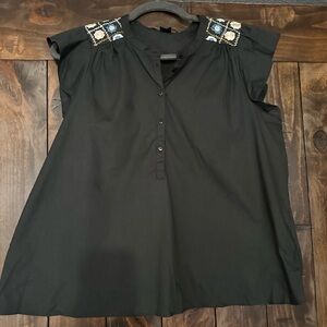 French Connection Black Boxy Cap Sleeve Blouse